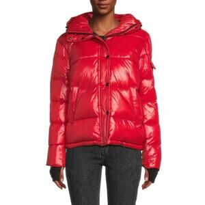 S13 Hooded Nylon Duck Feather Down Puffer Coat Jacket Red Medium